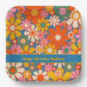 Retro Garden farbenfroher 60er 70er Floral Pattern Pappteller (Vorderseite)