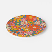 Retro Garden farbenfroher 60er 70er Floral Pattern Pappteller (Schrägansicht)