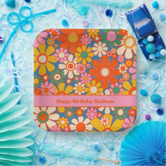 Retro Garden farbenfroher 60er 70er Floral Pattern Pappteller (Party)
