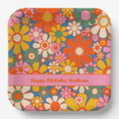 Retro Garden farbenfroher 60er 70er Floral Pattern Pappteller (Vorderseite)