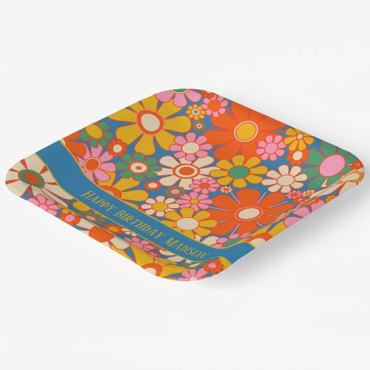 Retro Garden farbenfroher 60er 70er Floral Pattern Pappteller (Gewinkelt)