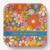 Retro Garden farbenfroher 60er 70er Floral Pattern Pappteller (Vorderseite)