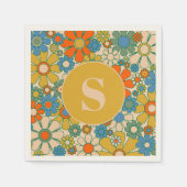 Retro Garden Floral 60er 70er Muster Initial Serviette (Vorderseite)