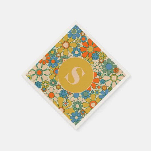 Retro Garden Floral 60er 70er Muster Initial Serviette (Ecke)
