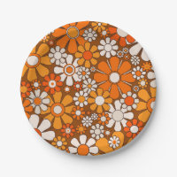 Retro Garden Floral 60er 70er Pattern Brown & Oran