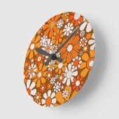 Retro Garden Floral 60er 70er Pattern Brown & Oran Runde Wanduhr (Winkel)