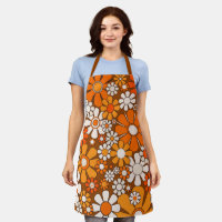 Retro Garden Floral 60er 70er Pattern Brown & Oran