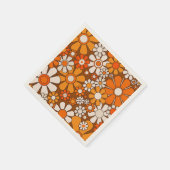 Retro Garden Floral 60er 70er Pattern Brown & Oran Serviette (Ecke)