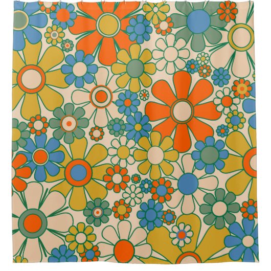 Retro Garden Floral 60er 70er Pattern Duschvorhang (Vorderseite)