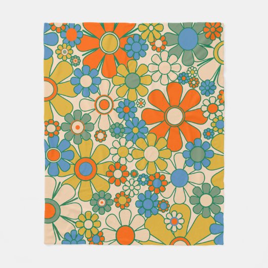 Retro Garden Floral 60er 70er Pattern Fleecedecke (Vorderseite)