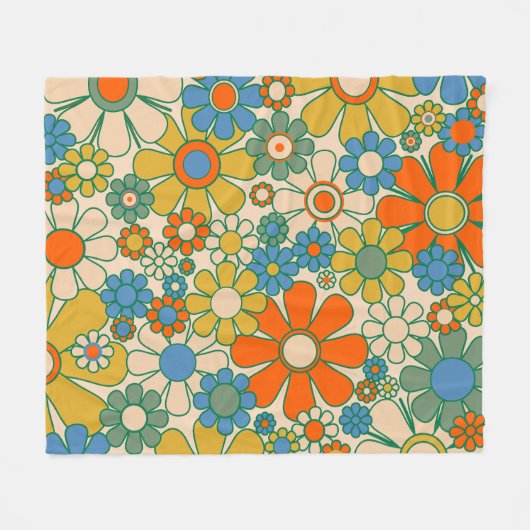 Retro Garden Floral 60er 70er Pattern Fleecedecke (Vorderseite (Horizontal))