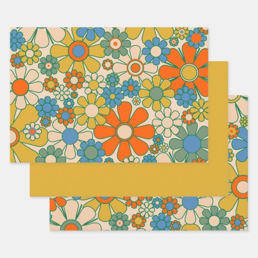 Retro Garden Floral 60er 70er Pattern Geschenkpapier Set (Set)
