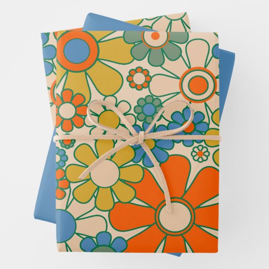 Retro Garden Floral 60er 70er Pattern Geschenkpapier Set (Beispiel)