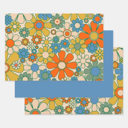 Retro Garden Floral 60er 70er Pattern Geschenkpapier Set (Set)