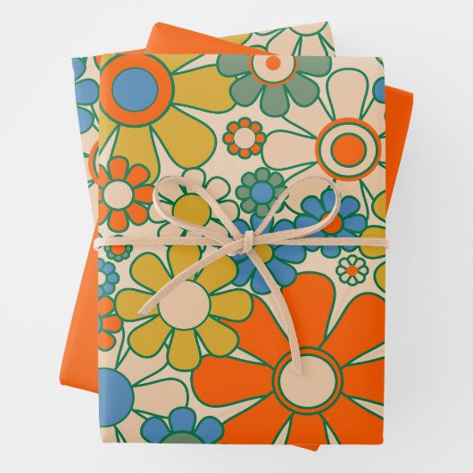 Retro Garden Floral 60er 70er Pattern Geschenkpapier Set (Beispiel)