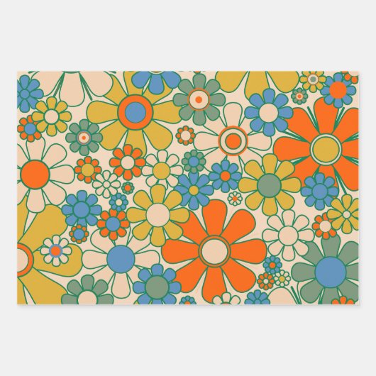 Retro Garden Floral 60er 70er Pattern Geschenkpapier Set (Vorderseite)
