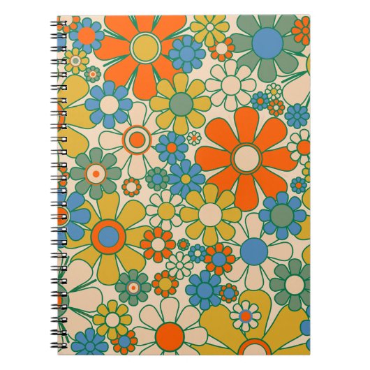 Retro Garden Floral 60er 70er Pattern Notizblock (Vorderseite)