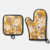Retro Garden Floral 60er 70er Pattern Ofenhandschuh & Topflappen-Set (Vorderseite)