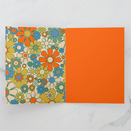 Retro Garden Floral 60er 70er Pattern Orange Karte (Innenseite)
