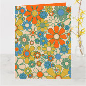 Retro Garden Floral 60er 70er Pattern Orange Karte (Gelbe Blume)