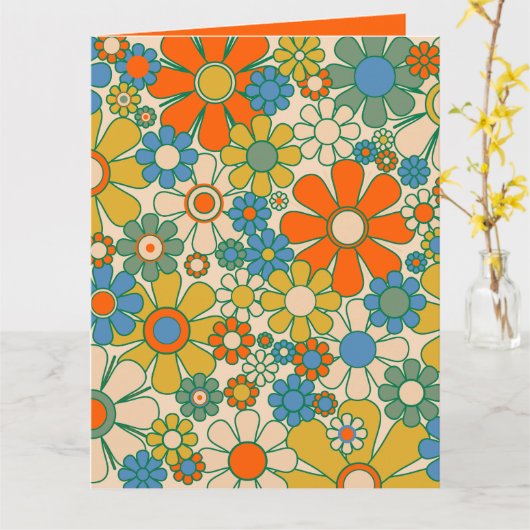 Retro Garden Floral 60er 70er Pattern Orange Karte (Gelbe Blume)