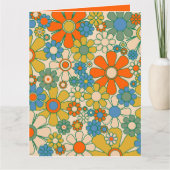 Retro Garden Floral 60er 70er Pattern Orange Karte (Vorderseite)