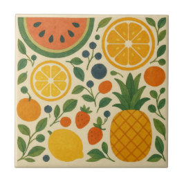 Retro Garden Fruit - Vintage Wasserfarbe Fliese