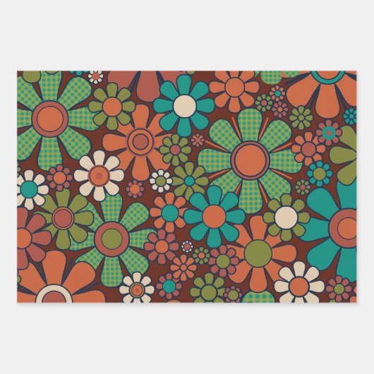Retro Garden Gingham Blume 60er 70er Floral Geschenkpapier Set (Vorderseite 3)