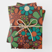 Retro Garden Gingham Blume 60er 70er Floral Geschenkpapier Set (Beispiel)