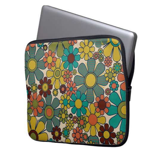 Retro Garden Gingham Blume 70er Floral Pattern Laptopschutzhülle (Vorderseite Links)
