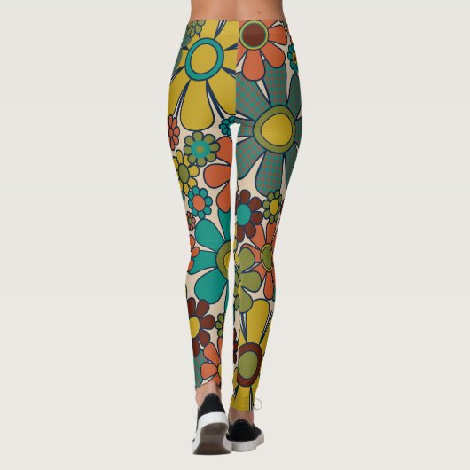 Retro Garden Gingham Blume 70er Floral Pattern Leggings (Rückseite)