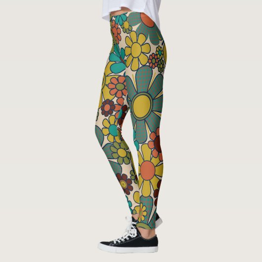 Retro Garden Gingham Blume 70er Floral Pattern Leggings (Links)
