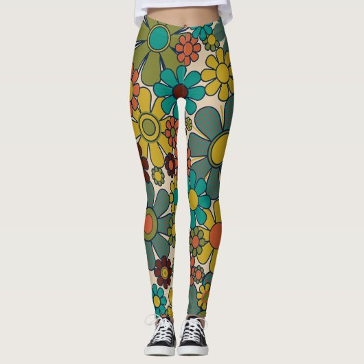 Retro Garden Gingham Blume 70er Floral Pattern Leggings (Vorderseite)