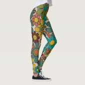 Retro Garden Gingham Blume 70er Floral Pattern Leggings (Rechts)