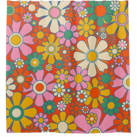 Retro Garden Groovy 60er 70er Floral Pattern Duschvorhang (Vorderseite)