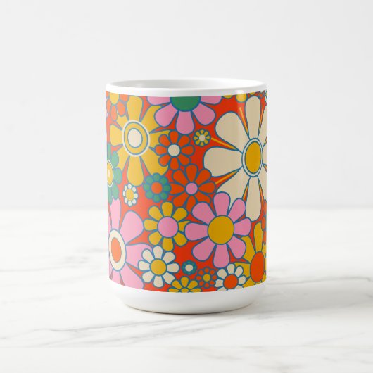 Retro Garden Groovy 60er 70er Floral Pattern Kaffeetasse (Mittel)