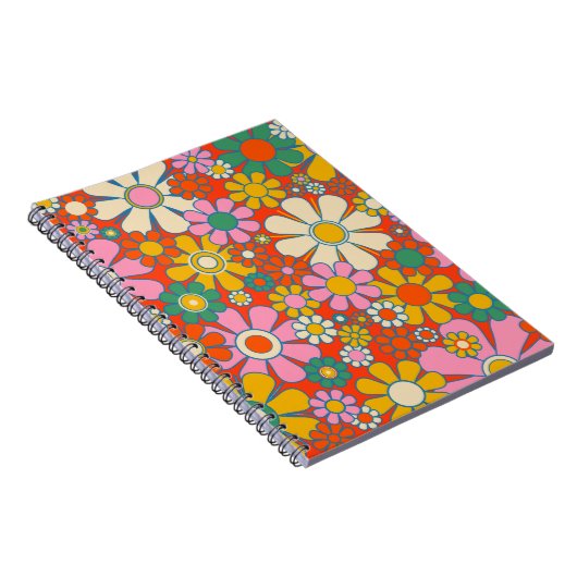 Retro Garden Groovy 60er 70er Floral Pattern Notizblock (Rechte Seite)