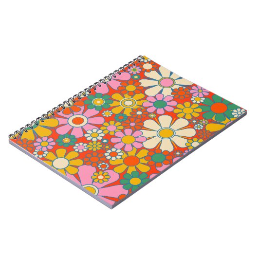 Retro Garden Groovy 60er 70er Floral Pattern Notizblock (Linke Seite)