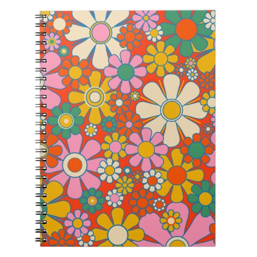 Retro Garden Groovy 60er 70er Floral Pattern Notizblock (Vorderseite)