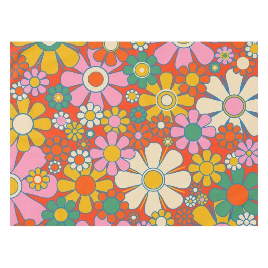 Retro Garden Groovy 60er 70er Floral Pattern Tischdecke (Vorderseite (Horizontal))
