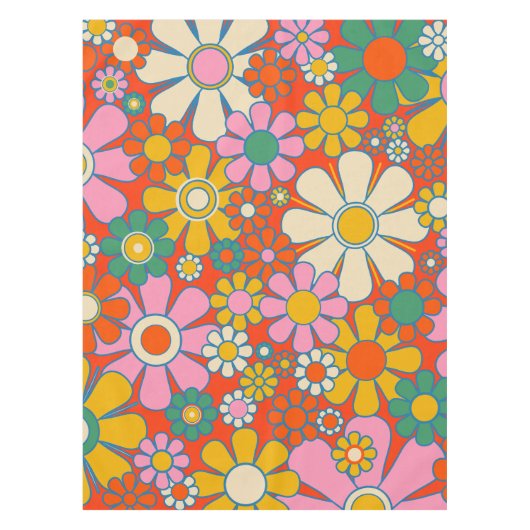 Retro Garden Groovy 60er 70er Floral Pattern Tischdecke (Vorderseite)