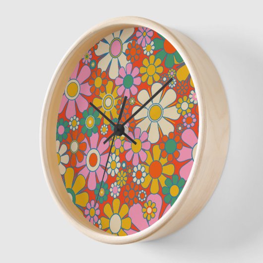 Retro Garden Groovy 60er 70er Floral Pattern Uhr (Winkel)