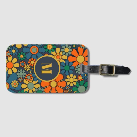 Retro Garden Groovy Floral 60er 70er Muster Initia Gepäckanhänger (Vorderseite (Horizontal))