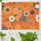 Retro Garden Groovy Floral 60er 70er Orange Patter Geschirrtuch (Gefaltet)