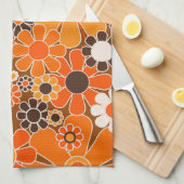 Retro Garden Groovy Floral 60er 70er Orange Patter Geschirrtuch (Viertel Falte)