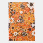 Retro Garden Groovy Floral 60er 70er Orange Patter Geschirrtuch (Vertikal)