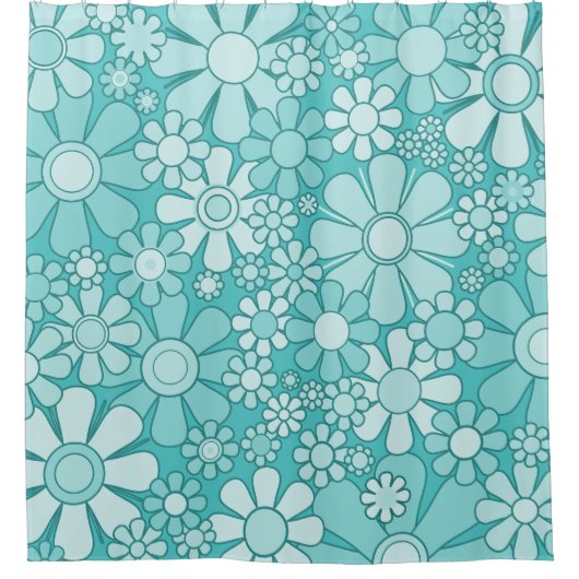Retro Garden Groovy Floral 60er 70er Pattern Aqua Duschvorhang (Vorderseite)