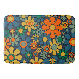 Retro Garden Groovy Floral 60er 70er Pattern Badematte