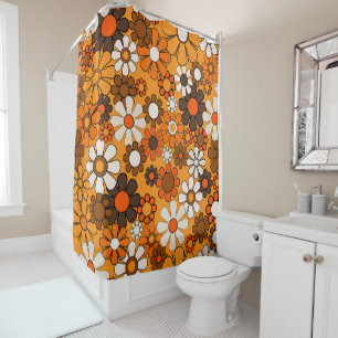 Retro Garden Groovy Floral 60er 70er Pattern Duschvorhang