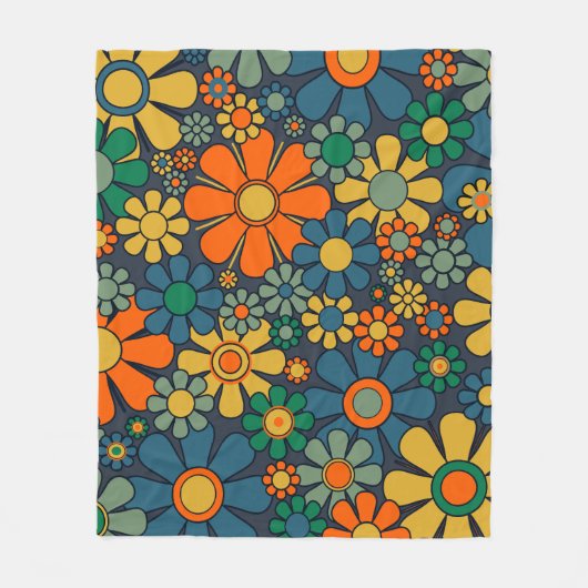 Retro Garden Groovy Floral 60er 70er Pattern Fleecedecke (Vorderseite)